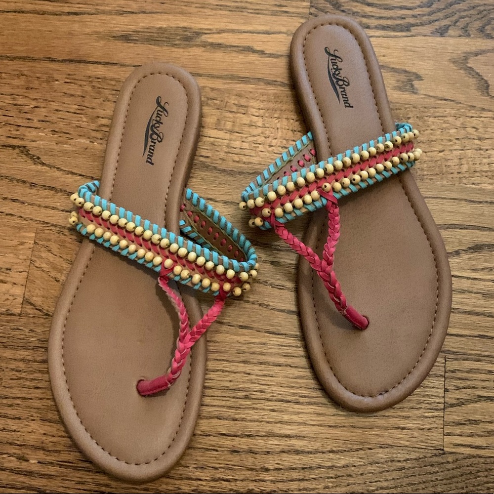 Lucky Brand Colorful Beaded Leather Sandals